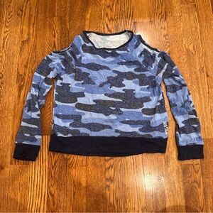 Justice Blue Camouflage Cold Shoulder Long Sleeve Size 6/7